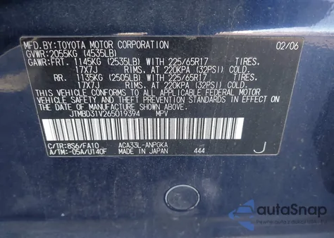 2006 Toyota Rav4 Limited z USA, uszkodzony, nr VIN JTMBD31V265019394